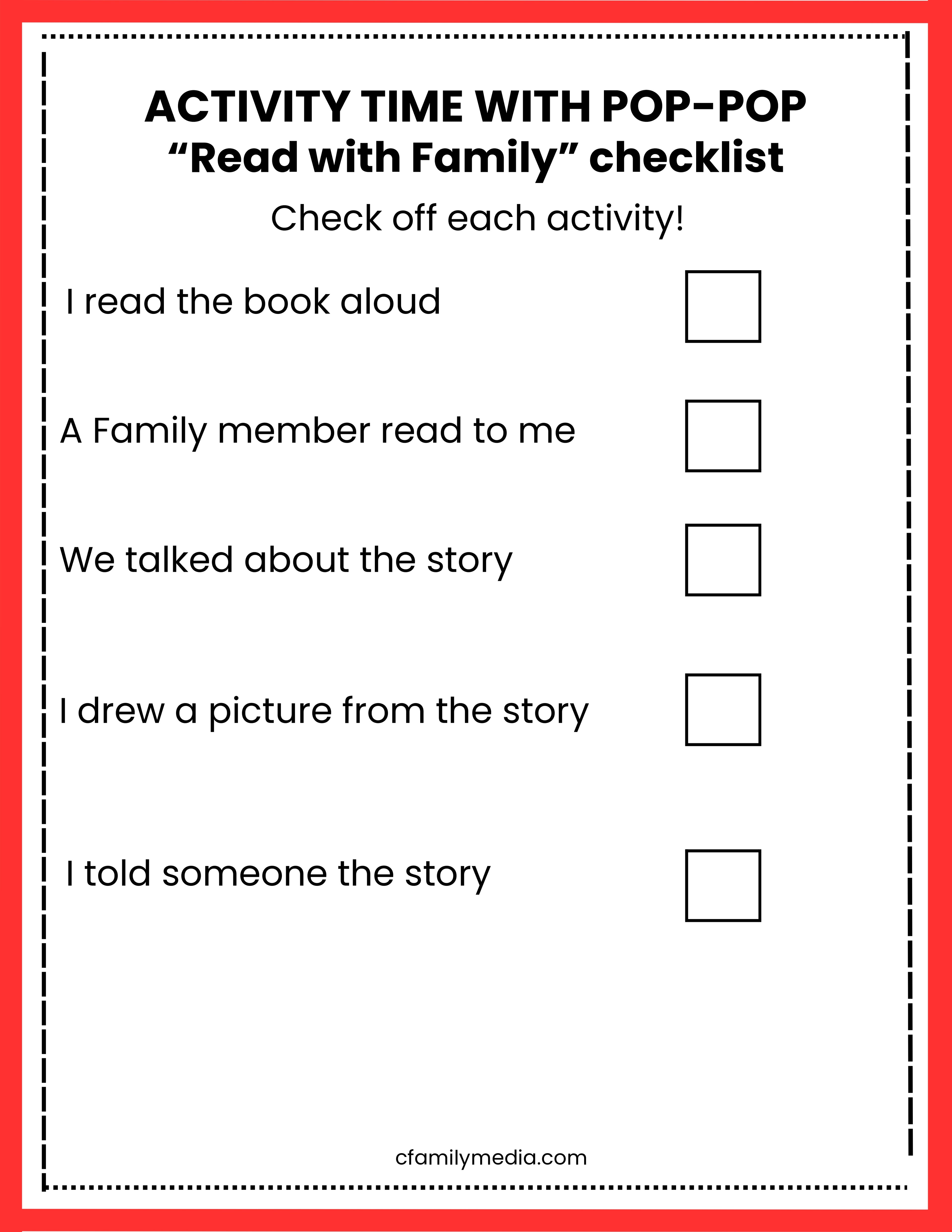 "Read With Family" Checklist